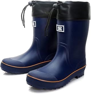 Rain Boots for Men, Waterproof Warm Rubber Boots Mens Garden Boots, Comfort Mid-Calf Lightweight Adjustable Raining Shoes, Elastic Chelsea Ankle Rain Boots Fishing Shoes for Yard Farm Outdoor Work