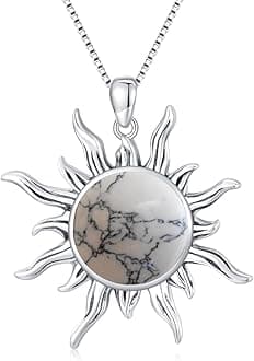 Sun Turquoise Pendant Necklace, 925 Sterling Silver Genuine Gemstones Western Jewelry Gift for Women