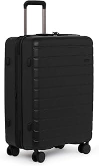 Medium Black Hard Shell Suitcase with 4 Double Spinner Wheels & Expander Zip - 68.3x48x 29.5 cm - Lightweight Suitcase for Travel & Holidays - TSA Approved Locks - Stamford 2.0 Medium Suitcase