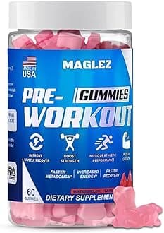 Pre Workout Gummies for Men & Women, PreWorkout Gummy with Beta Alanine | Organic Caffeine | Chromium Picolinate | Gluten free, Vegan, increased energy, faster metabolism & recovery (60 gummy)