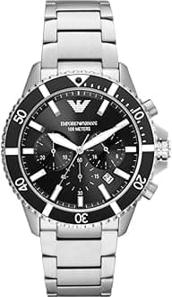 Emporio Armani Watch for Men, Quartz 3 sub dial Chronograph Movement and 43mm Case Size with Stainless Steel Strap