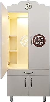 Alpine Willow 5X2 Ft Pre-Assembled temple for home with door | Puja Mandir for home big size | Pooja mandir with door big size | Mandir with doors for office | Large Devghar with LED lights Puja stand