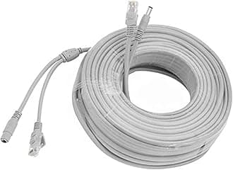 20M/60FT Ethernet CCTV Cable, Cat 5 RJ45 + 2.1x5.5mm DC Power Cord, for CCTV Security Camera Surveillance System IP Camera NVR System Grey - (1Pcs)