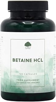 Betaine Hydrochloride (HCl) with Pepsin - 440mg Betaine per Capsule - 120 Vegan Capsules - Non-GMO, Made in The UK by G&G Vitamins
