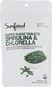 Sunfood Superfoods Chlorella Spirulina Tablets - Spirulina and Chlorella Green Algae Tablets for Women & Men, Source of Chlorophyll, B Vitamins, and Protein, Broken Cell Wall, Vegan - 2 oz Bag
