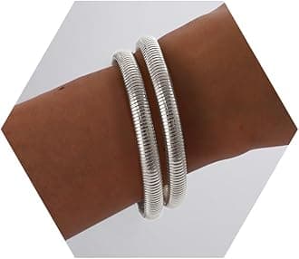 Awinesn Gold Bangles for Women Chunky Stretch Bangles Bracelets Set 18K Gold Plated Stainless Steel Link Chain Bracelets Flexible Wide Wristband Bracelets Set of 3 Jewelry Gifts for Women