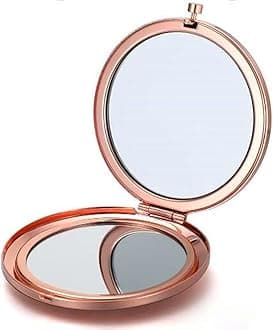 Rose Gold Compact Mirror for Women - 1x/2x Magnifying 2.76'' Small Cosmetic Mirror for Purse Portable Travel Makeup Mini Vanity Mirror Double-Sided Folding Pocket Mirror for Gift