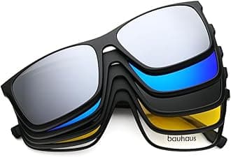 Bauhaus Magnetic Clip on Sunglasses for Men & Women Polarized UV Protection Retro Square Eyeglasses Fit Over Night Driving