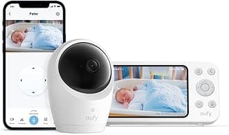 eufy Baby Monitor E20, 2K Resolution, 5'' 720p Display, Hybrid Connection, Wi-Fi & No Wi-Fi Control, Pan-Tilt, 4× Zoom, Night Vision, Built-in Battery Camera, ANR, Smart Alerts, 24/7 Recording