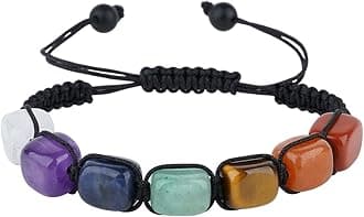 ASGIFT 7 Chakra Bracelet for Women Girls Healing Crystal Stone Bead Adjustable Yoga Meditation 14K Gold Crystal Beaded Bracelet Jewelry