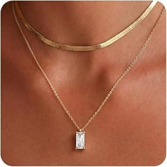 Tewiky Dainty 14k Gold Plated/Silver Cubic Zirconia Necklaces for Women, Simple CZ Jewelry Necklaces Trendy Gifts