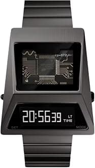 Unique Metal Wristwatch OLED Display Men's Digital Unique Metal Watches, Lift-to-Wake Screen, Stainless Steel Strap