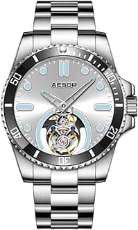 AESOP Tourbillon Men Watch Unidirectional Rotating Bezel Mechanical Hand Wind Wristwatches Analog Luminous Sapphire Stainless Business Luxury Watch for Men 7060