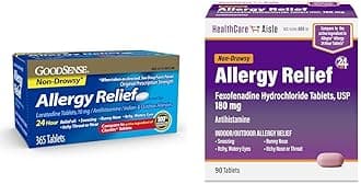 GoodSense Allergy Relief Loratadine 10mg 365Ct, HealthCareAisle Fexofenadine Hydrochloride 180mg 90Ct Allergy Relief
