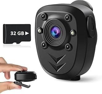 Mini Body Camera | Video Recorder | Built-in 32GB Memory Card | Loop Record | HD 1080P |, 4-6 HR Battery Life Wearable Police Cam | for Home/Outdoor/Security Guard.