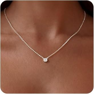 Dainty 14k Gold Plated/Silver Cubic Zirconia Necklaces for Women, Simple CZ Jewelry Necklaces Trendy Gifts