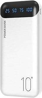 Power Bank 10000mAh Portable Charger Slim External Battery Pack with 2 USB 2.4A Outputs and USB C in/Out Compatible with Huawei iPhone 15 14 13 12 iPads Samsung S20 Android Tablet (White, Large)