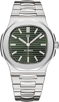 – Pagani Design 1728 Elegant Men's Automatic Mechanical Watch Full Stainless Steel Synthetic Sapphire 100m Waterproof Luminous Sports WristWatches (Green)