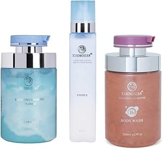 Xiaomoxuan Vitamin B3 Cleansing Body Wash with Oily Hair Balance Shampoo for Greasy Hair and Body Moisturizer Leave-In Conditioner Thermal Protectant Set Bundle