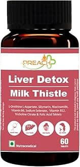 Preach Pharma Liver Detox L-Ornithine L-Aspartate, Silymarin, Niacinamide, Vitamin B6, Sodium Selenate, Vitamin B12, Tricholine Citrate & Folic Acid Tablets
