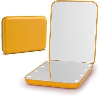 Kintion Pocket Mirror, 1X/3X Magnification LED Compact Travel Makeup Mirrors with Light for Purse, 2-Sided, Portable, Folding, Handheld, Small Lighted Mirror for Gift, Yellow
