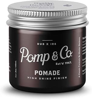 Pomp & Co High Shine Pomade for Men, Water-Based Hair Styling Pomade with Medium Strong Hold, Wet Look Finish, Classic Scent, Barber Grade, 60ml