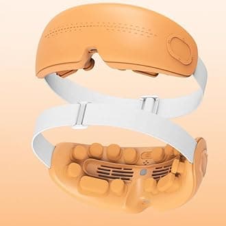 Eye Massager with Heat & Cooling, Voice Control Eyeris Massager, Eyes Care with 5 Massage Modes, Smart Eye Mask for Relax Eyes, Reduce Eyes Strain, Mothers Day Birthday Gift (Orange, Voice Assistance)