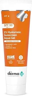 The Derma Co 1% Hyaluronic Sunscreen Aqua Gel SPF 50 PA++++ | Hydrating, Lightweight & Non-Greasy | No White Cast | Broad Spectrum & Blue Light Protection | Clinically Tested - (In-Vivo) | 125 g