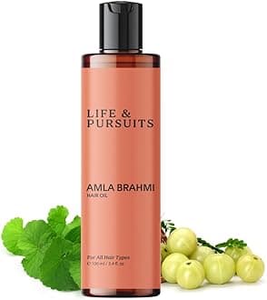 Amla Brahmi Oil for Hair and Scalp Nourishment - 3.4 Oz Natural Indian Ayurvedic Blend with Coconut, Castor, Sesame, Triphala, Gotukola for Healthy, Shiny Hair