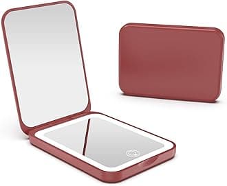 2025 Pocket Mirror, Rechargeable Dimmable 3 Color Lighting 1X/3X LED Compact Travel Makeup Mirror for Purse, Portable, Folding, Handheld, Small Lighted Mirror for Women Gift, Wine Red