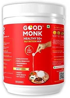 Good Monk Healthy 50+ Multivitamin for Senior Men & Women | For Energy, Bone & Gut Health | With Probiotics, Fibre, Ashwagandha, Vit. B12, C, D, Iron, Zinc | Add To Food - No Taste Change | 120 Serves Jar
