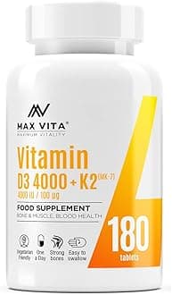 Vitamin D3 4000 IU K2 MK-7 100mcg High Strength VIT D3 K2 Menaquinone from Natto Bones Muscle Teeth Blood Calcium Levels Immune System Support 180 Tablets