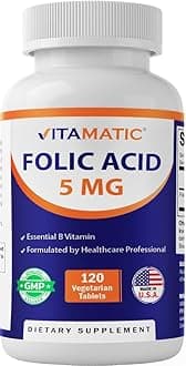 Folic Acid 5mg (5000 mcg) – 120 Vegetarian Tablets High Potency Vitamin B9 (Folate) for Cellular Health, Heart Support & Prenatal Care
