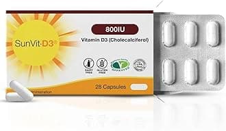 SunVit-D3 Vitamin D 800IU Capsules - Vitamin D3 Cholecalciferol Capsules Support the Maintenance of Bone, Teeth, Muscle & Immune System | Made in UK & GMP Approved - D3 Vitamins 28 Convenient Capsules