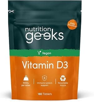 Vegan Vitamin D 1000iu Tablets - 180 Easy-Swallow Plant-Based Algae Vitamin D Tablets, 6 Month Supply - VIT D3 High Strength Immune Support - Highest Grade Certified UK Made Vegan Vitamin D3 1000iu