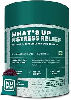 What's Up Wellness Stress Relief Gummies | For Men & Women with Chamomile, Passion Flower, L-theanine, Sage & Holy Basil, Reduces Stress, Anxiety and Improves Sleep - 30 Gummy Pack