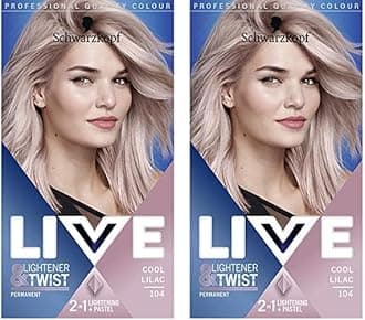 Schwarzkopf LIVE Lightener + Twist Permanent Purple Hair Dye, 2 in 1 Formula, Lightens and Colours Up To 3 Levels, Cool Lilac 104 (Pack of 2)