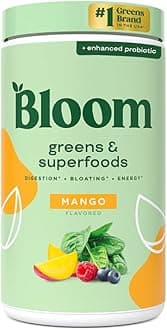 Superfood Greens Powder, Digestive Enzymes with Probiotics and Prebiotics, Gut Health, Bloating Relief for Women, Chlorella, Green Juice Mix with Beet Root Powder, 60 SVG, Mango