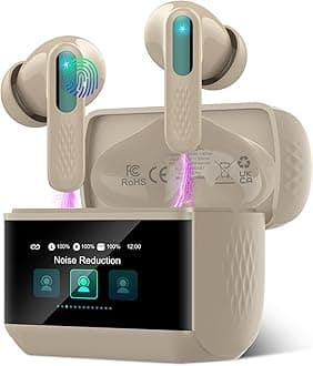 Wireless Earbuds, Bluetooth 5.4 Headphones In Ear with Multifunctional Touchscreen, HiFi Stereo Bluetooth Ear buds with ANC/ENC Noise Cancelling, 5 EQ Modes, IP7 Waterproof Bluetooth Earphones Khaki