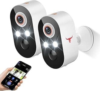 HubFlashy1080P Outdoor Security Camera Wireless with 2-Way Talk, Battery Powered, Color Night Vision, Suitable for Home Security Indoor/Outdoor, Cloud Storage, Smart AI Motion Detection (2 Pack)