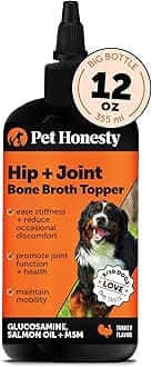 Pet Honesty Dog Joint Supplement with Salmon Oil for Dogs - Ease Stiffness, Reduce Discomfort & Support Joint Mobility Liquid Supplement, Dog Food Topper Bone Broth with Glucosamine for Dogs (12 oz)