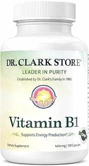 Dr. Clark Vitamin B1 Thiamine 400mg Supplement -Thiamine B1 Supplement for Healthy Nervous System & Energy Metabolism, Gluten-Free, Dairy Free - 100 Gelatin Capsules