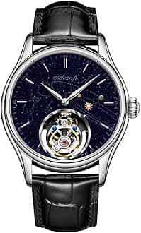 Tourbillon Mechanical Men Watches Skeleton Tourbillon Movement Hand Wind Analog Wristwatches Blue Sandstone Starry Sky Dial Sapphire Business Luxury Watch with Leather Strap 7049