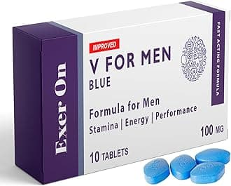 Exer On - V for Men Blue 10 Pills - 100mg Herbal Supplement for Men - Strong ...