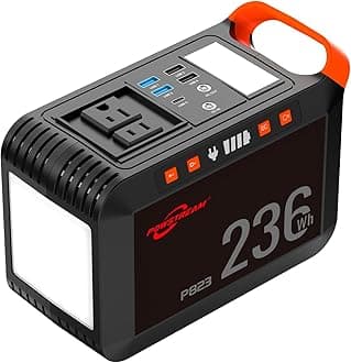 POWSTREAM-300W-Portable-Power-Station-Solar-Generator - 237Wh 64000mAh Lithium Iron Battery Pack Power Bank with AC Outlet 110V USB QC3.0 DC for CPAP Home Backup RV Emergency Travel RV