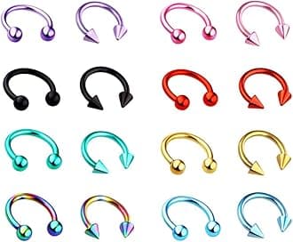 16 PCS Piercing Kit Surgical Stainless Steel C Rod Body Piercing Belly Button, Tongue, Eyebrow, Nipple, Lip, Nose Tapers Plugs Gauges Set