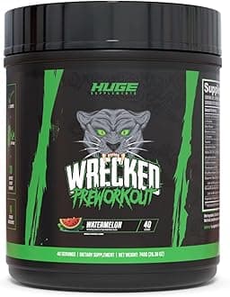 Wrecked Pre Workout Powder, Advanced Formula, Boosts Energy, Focus, Pumps & Performance, 10g L-Citrulline, 6.4g Beta Alanine, 5g Tyrosine, 1g Alpha GPC, 375mg Fast-Acting Caffeine & More (Watermelon)