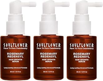 Soulflower Hair Growth Redensyl Tetragain Serum,Rosemary Oil,3% Redensyl,4% Anagain,Caffeine,Melanogray,Biotin,Rice Water,Anti Hair fall,Clinically Tested on Real people,Unisex|Pack of 3 30 ml each