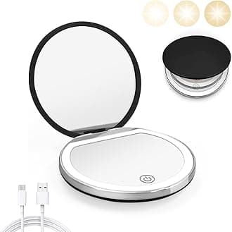 Kakuje Compact Mirror with Light, 1X/3X Magnification LED Pocket Mirror with USB Data Cable,Mini Mirror for Purse, Pocket,Travel and Present (Black)