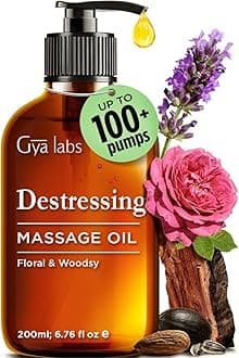 Destressing Massage Oil for Stress - Sore Muscle Oil Body Oil Massage Oils for Massage Therapy & Skin - Crafted with Lavender, Rose Otto, Rosewood, Myrrh, Jojoba & Argan Oils (200ml)